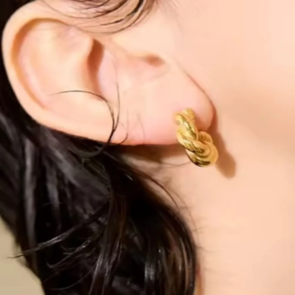 Anthropologie Gold Knot Twist Huggie Hoop Earrings Gold Plated | NWOT